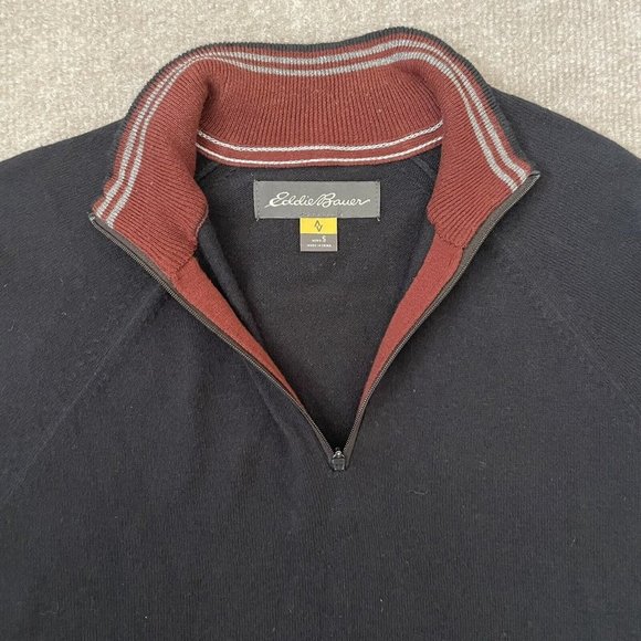 Eddie Bauer Sweater Mens Small Black Quarter Zip Pullover Cotton Cashmere Shirt - Picture 4 of 9